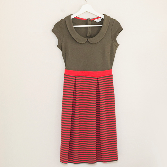 Boden Dresses & Skirts - Boden Olive Green & Pink/Red Striped Knit Dress 2